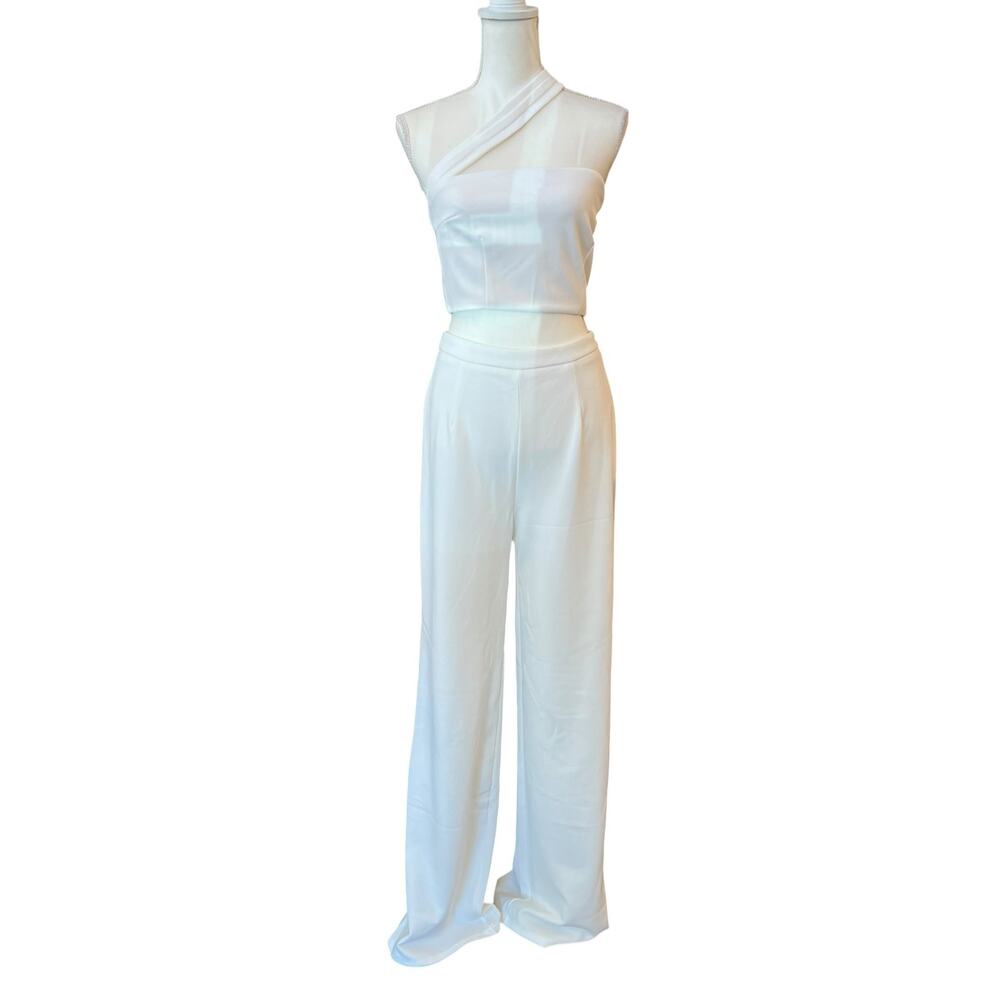 Lulus White Two Piece Set Womens M One Shoulder Crop Top Wide Leg Pants NWT